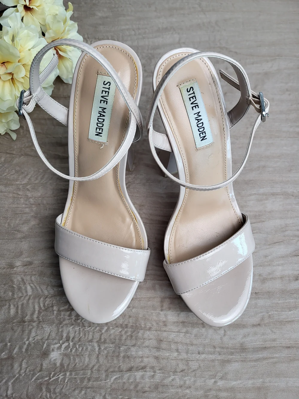 Steve Madden Nude Patent Ankle-Strap Heels